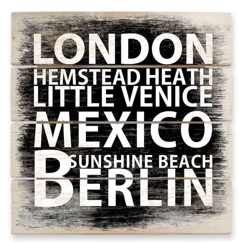 Trätavla London - Mexiko - Berlin - 40x41,5 cm