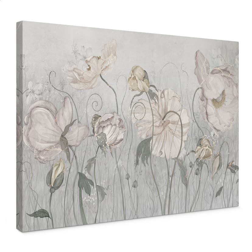 Canvastavla med blommor i vintagestil i grått - Ms Tiff