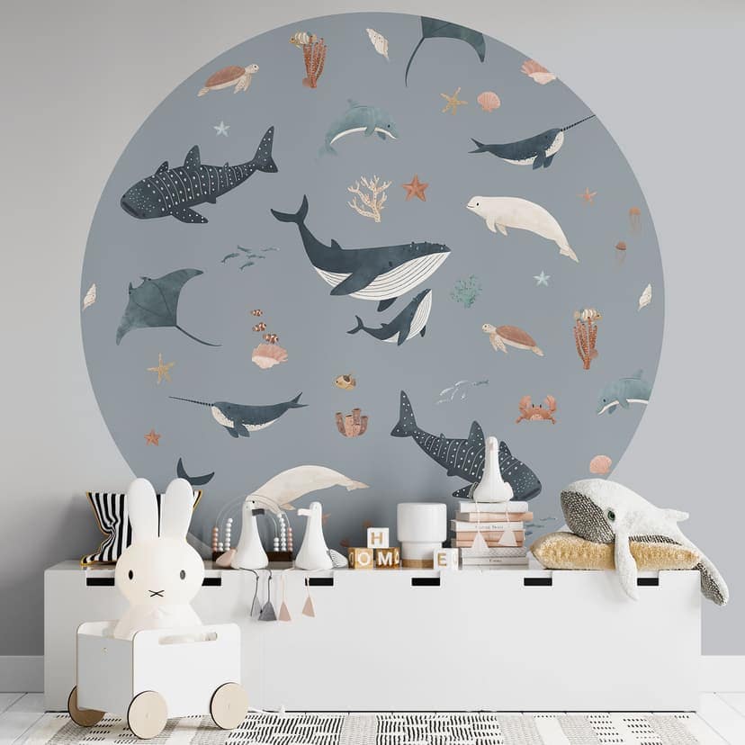 Maritim undervattensvärld - Valar och marina djur - Kikki Belle - Fototapet - non-woven tapet/självh