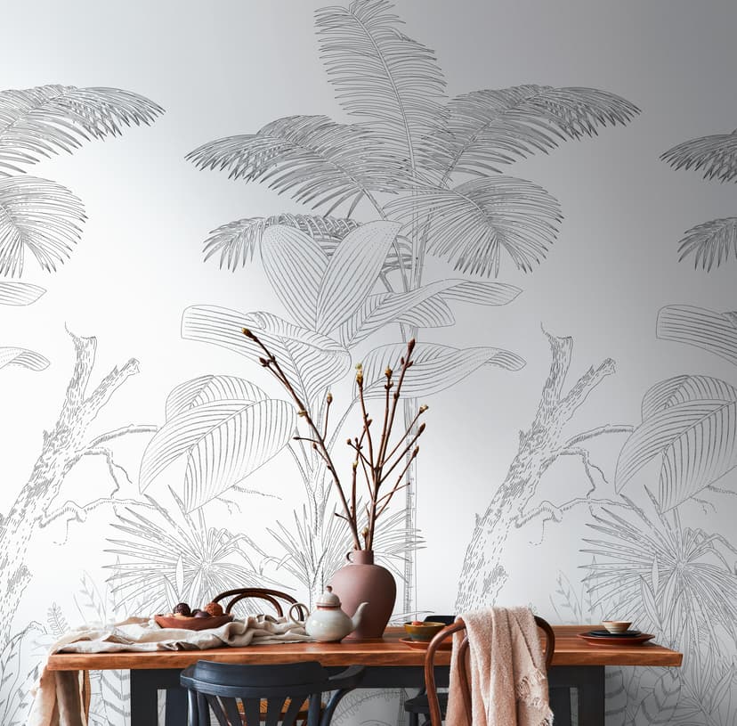 Djungel tapet väggmålning svartvitt - non-woven tapet botanisk Livingwalls - matt och slät