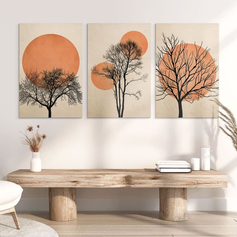 Kubistika Träposter - Varm solnedgång i persikofärger (3 delar)