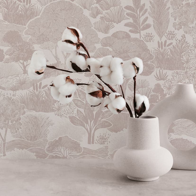 Landskap tapet kräm taupe - Icke-vävd tapet med illustration av naturmotiv