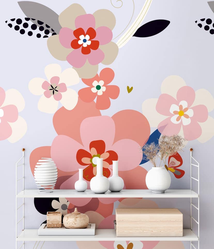 Färgglada rosa blommiga tapeter - non-woven Fototapet Floral Livingwalls - matt och slät