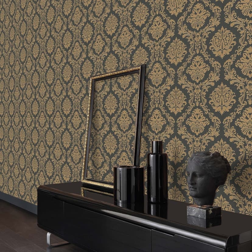 Dekorativ tapet, non-woven tapet Erismann Versailles svart, guld