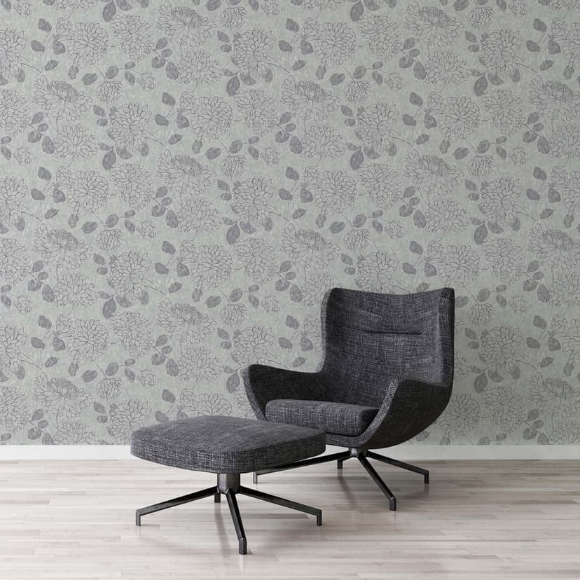 Blommig grå silver tapet - non-woven tapet A.S. Création