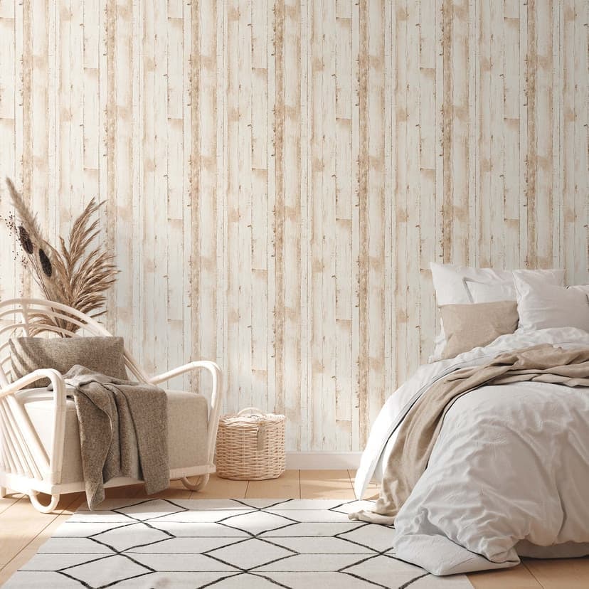 Non-woven tapet med träutseende - PVC-fri tapet från A.S. Création Beige White 385021