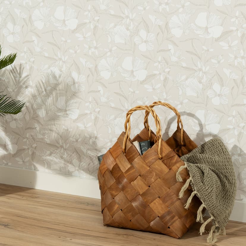 Icke-vävd tapet, tapet med blommotiv La Terrasse taupe