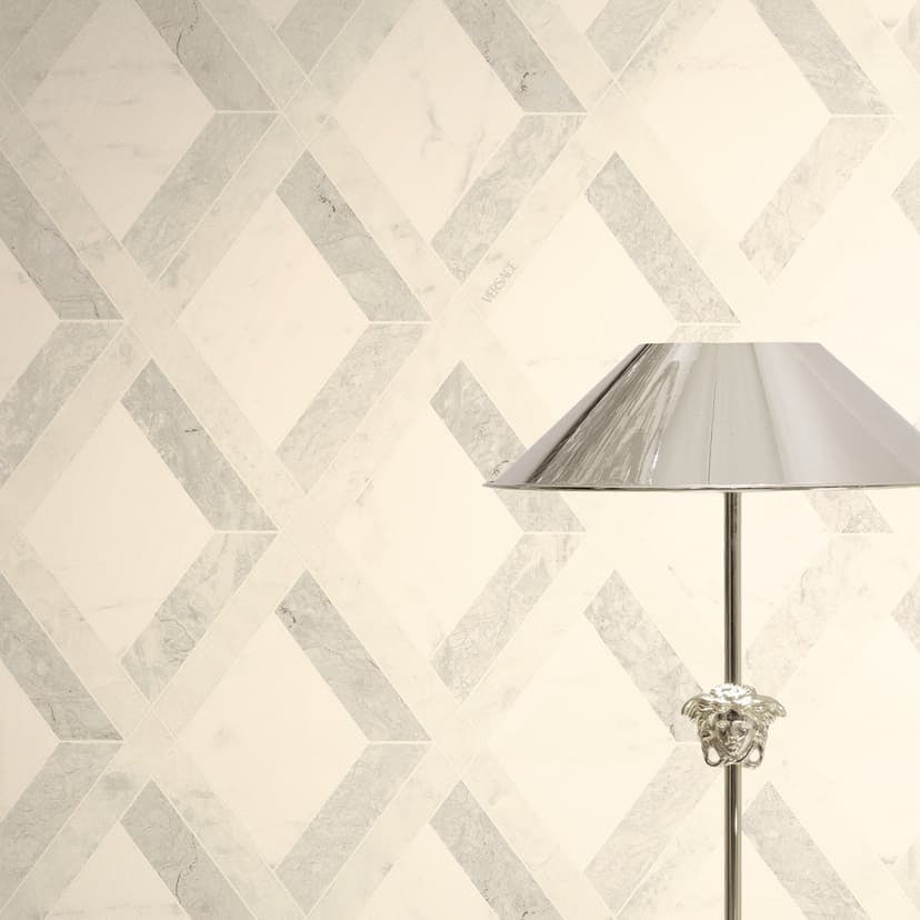 Versace Icke-vävd tapet Tarsia marmor look grå vit grafik
