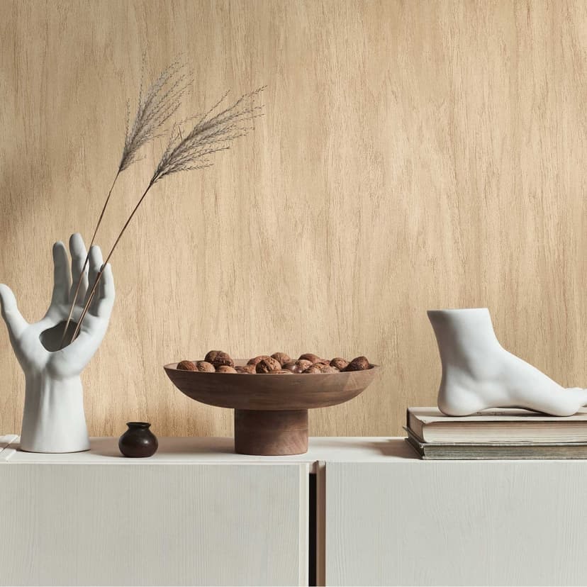 Icke-vävd tapet i beige trälook - naturlig väggdesign, modern & mysig