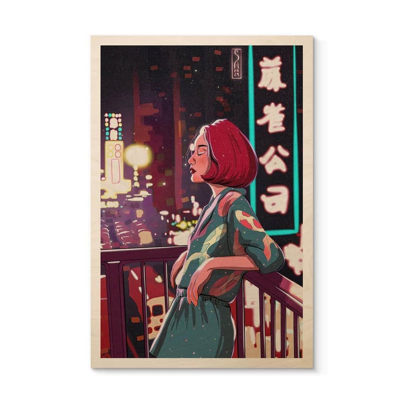 Träposter Flicka på en balkong i Japan - Oliveira
