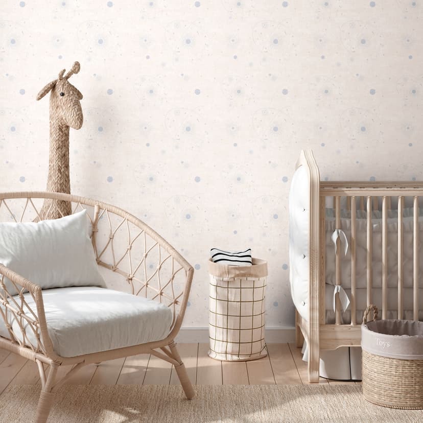 Rymdtapet beige blå - barntapet med stjärnor & planeter
