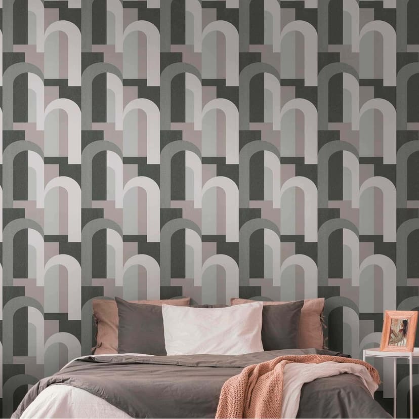 Grafisk tapet i art deco-stil grå svart - non-woven tapet med prov
