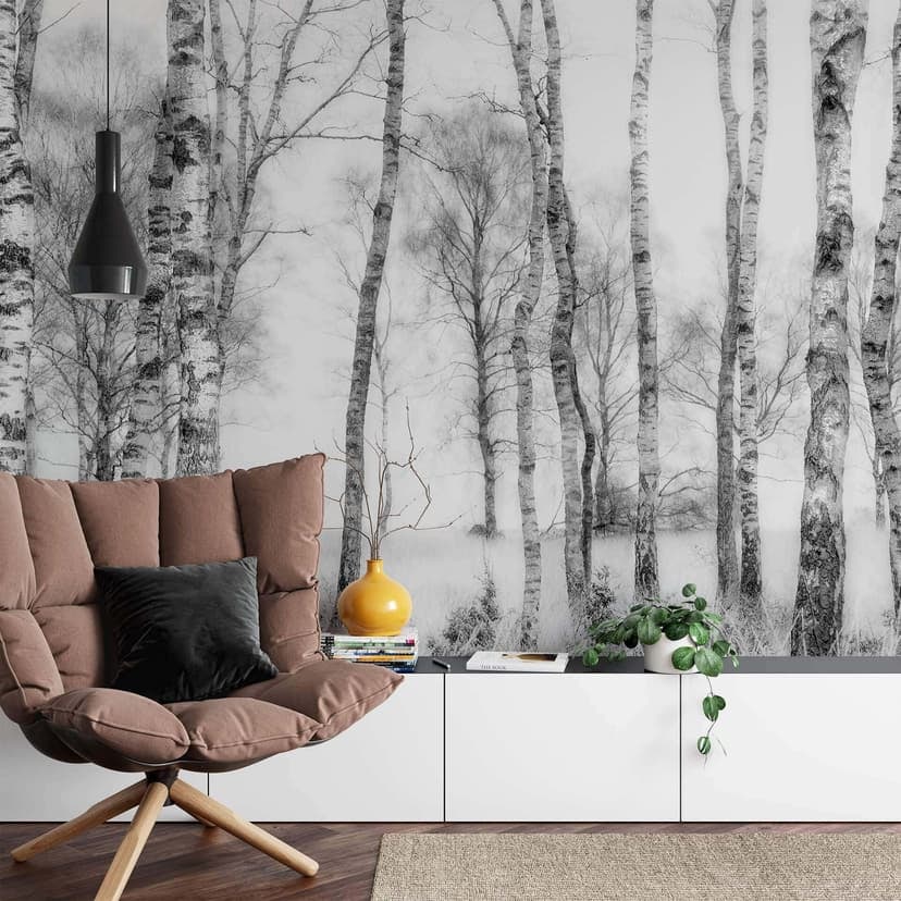 Fototapet Talen - Svartvit björkskog - 432x260 cm