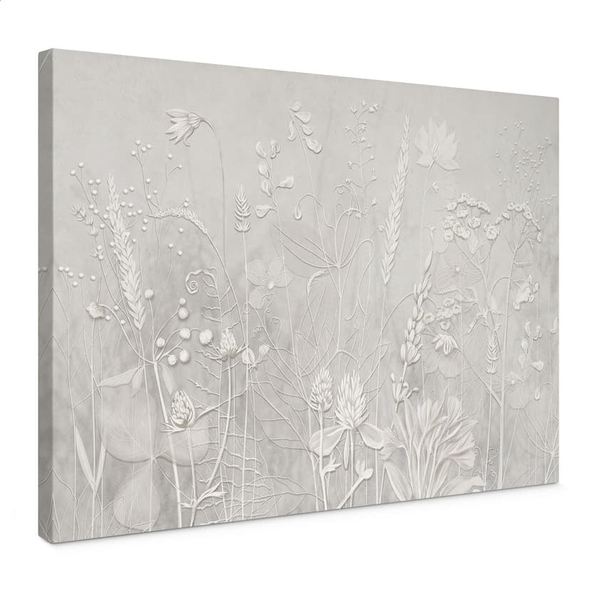 Canvastavla med blomsterrelief - Växter i vitt i modern design - Ms Tiff
