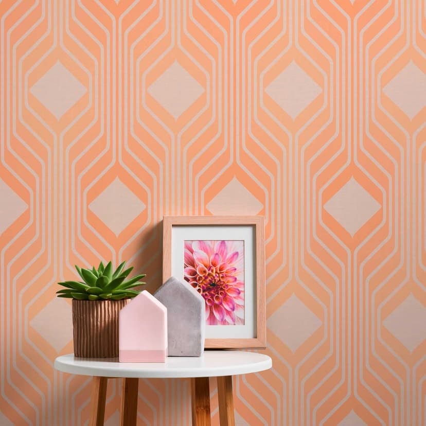 Retro tapet orange beige - vintage non-woven tapet abstrakt - mönster tapet texturerad skal och stic