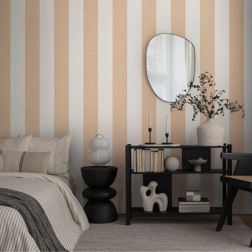 Randig tapet beige cream - Icke-vävd tapet med textilstruktur klassisk & varm