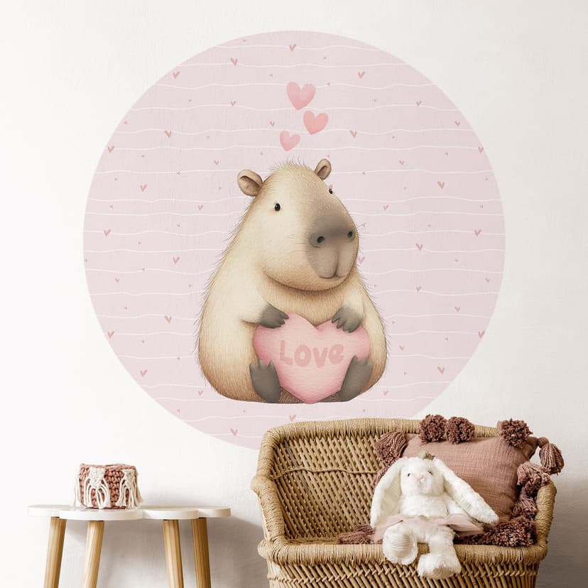 Capybara Wallsticker med kärlekshjärta - Rund