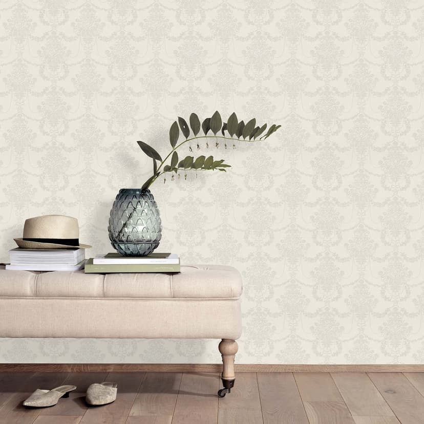 Dekorativ tapet, non-woven tapet Erismann Versailles vit, kräm, silver