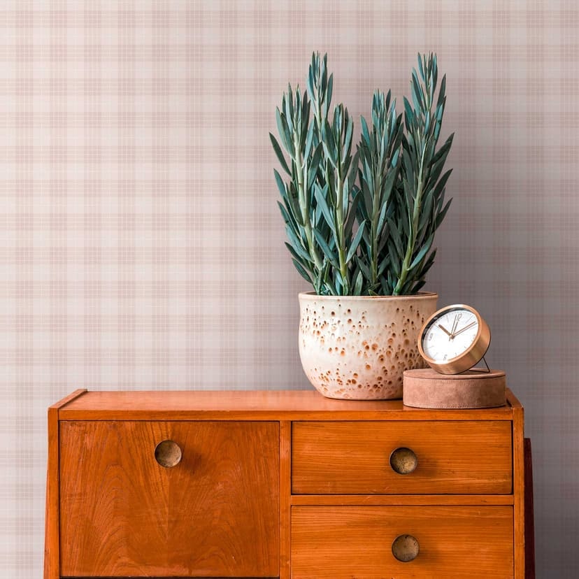 Non-woven tapet rutig i retro look grädde beige - vintage rutig tapet modern