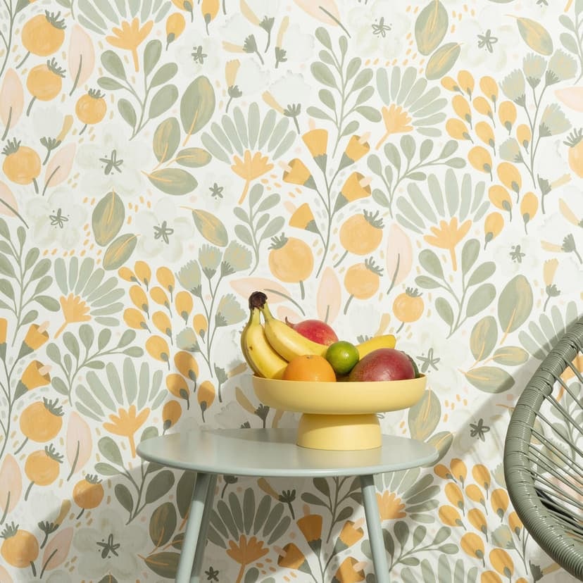 Icke-vävd tapet, tapet med blommotiv La Terrasse orange