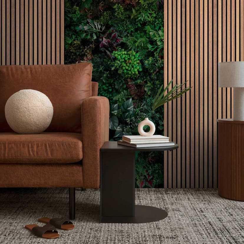 Fototapet med växter och träpaneler - non-woven tapet naturdesign - vardagsrumstapet
