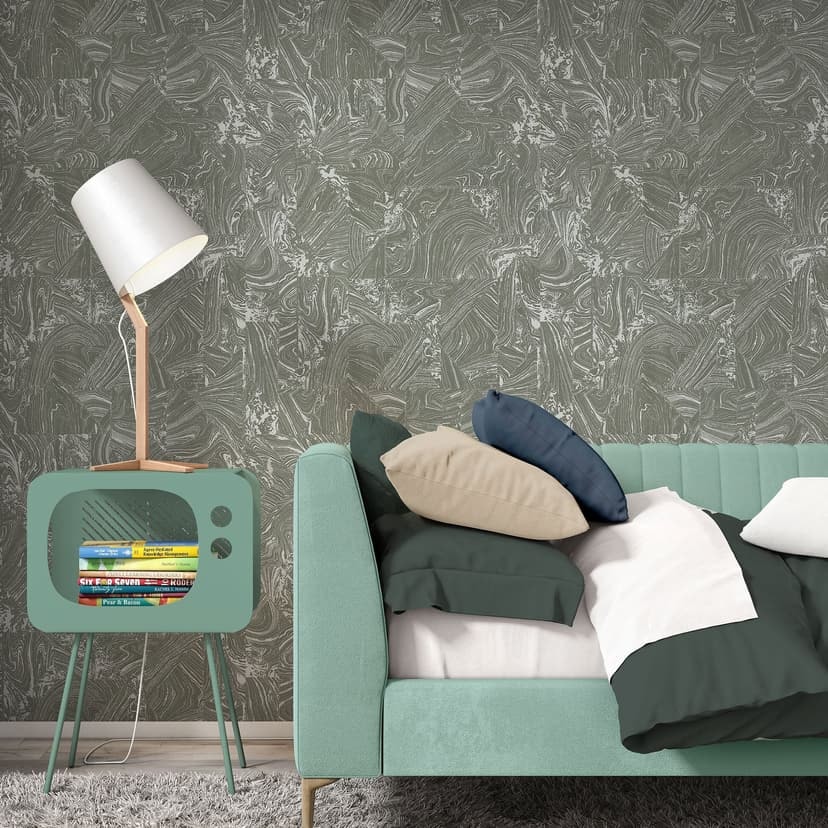 PVC-fri grafisk non-woven tapet med marmorlook och metallic-effekt i grått
