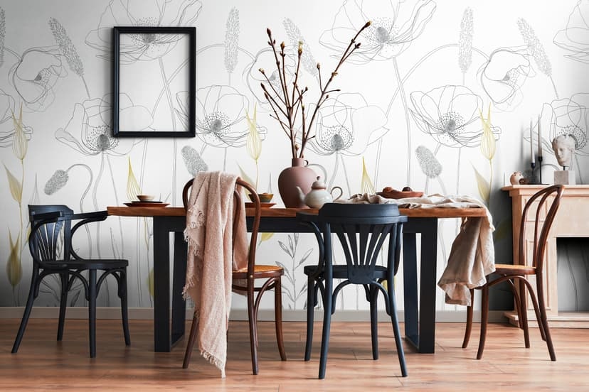 Blommigt vitt svart - Fototapet i non-woven blommor växter Livingwalls - matt och slät