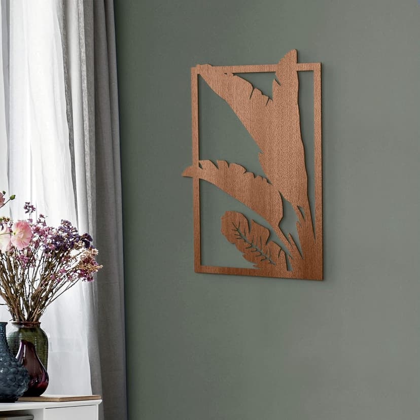 Väggdekorationer i trä mahogny - blad i ram