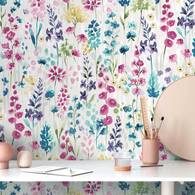 Färgglad akvarell blommig tapet - mönster tapet pastellfärger - non-woven tapet