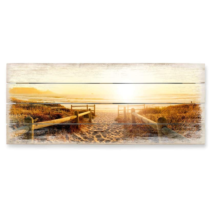 Trätavla Solnedgång vid stranden - Panorama