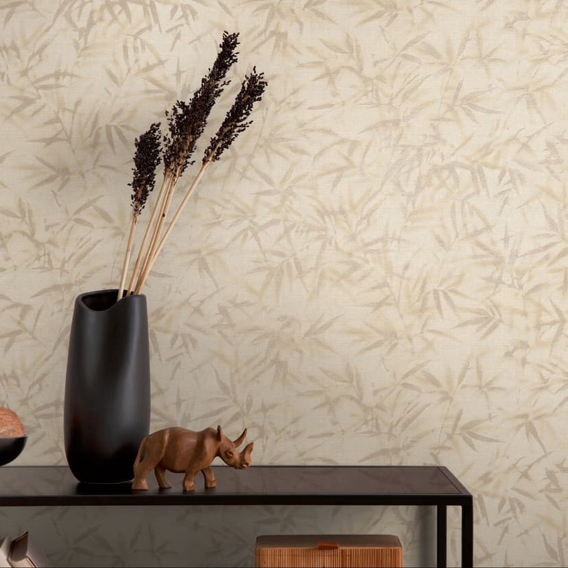 Blad tapet beige brun - subtilt mönster tapet med bambu look - Icke-vävd tapet