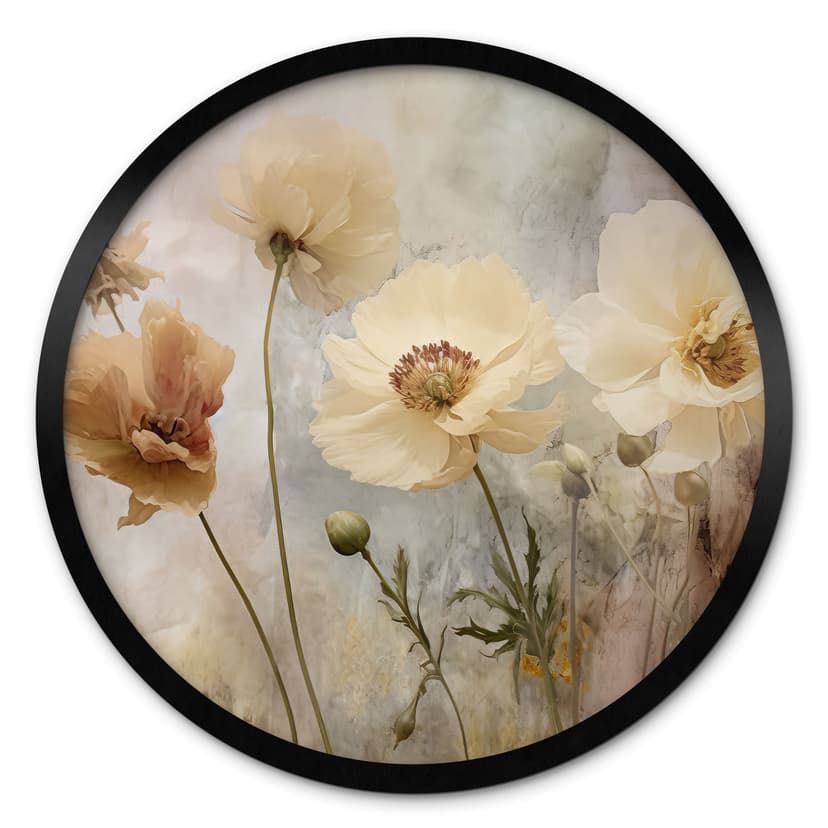 Poster Blomsterprakt i varma pastellfärger - Paksoylu - Rund