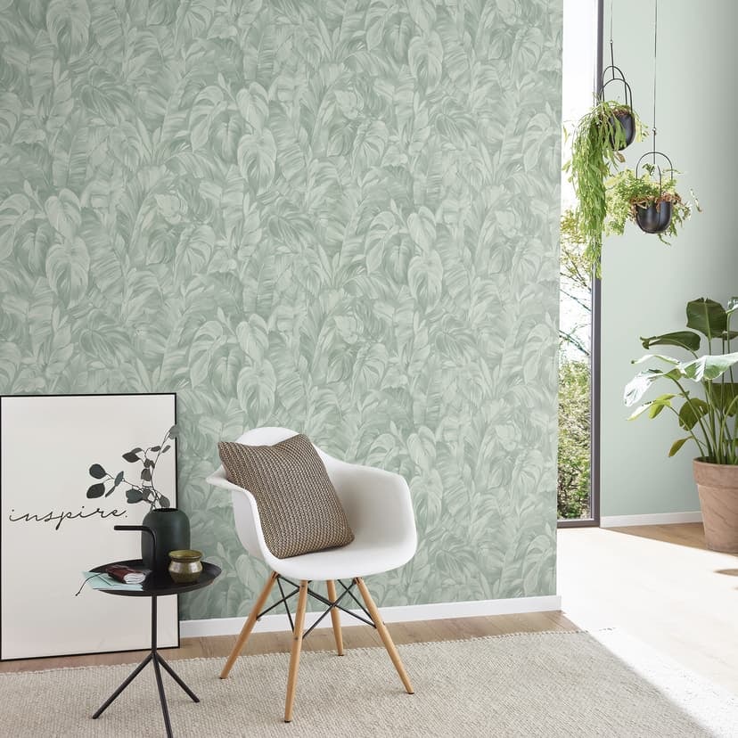 Non-woven tapet i djungel-look i grönt
