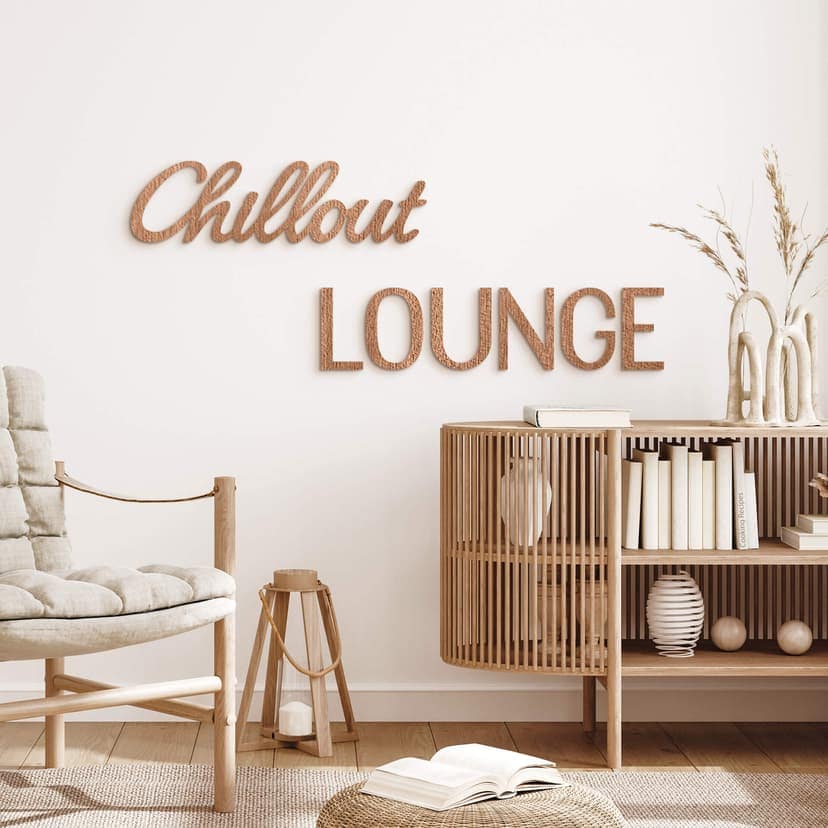 Träbokstäver modern chillout lounge gjord av mahognyträ