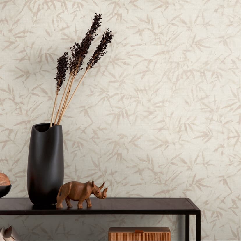 Blad tapet kräm beige - subtilt mönster tapet med bambu look - Icke-vävd tapet