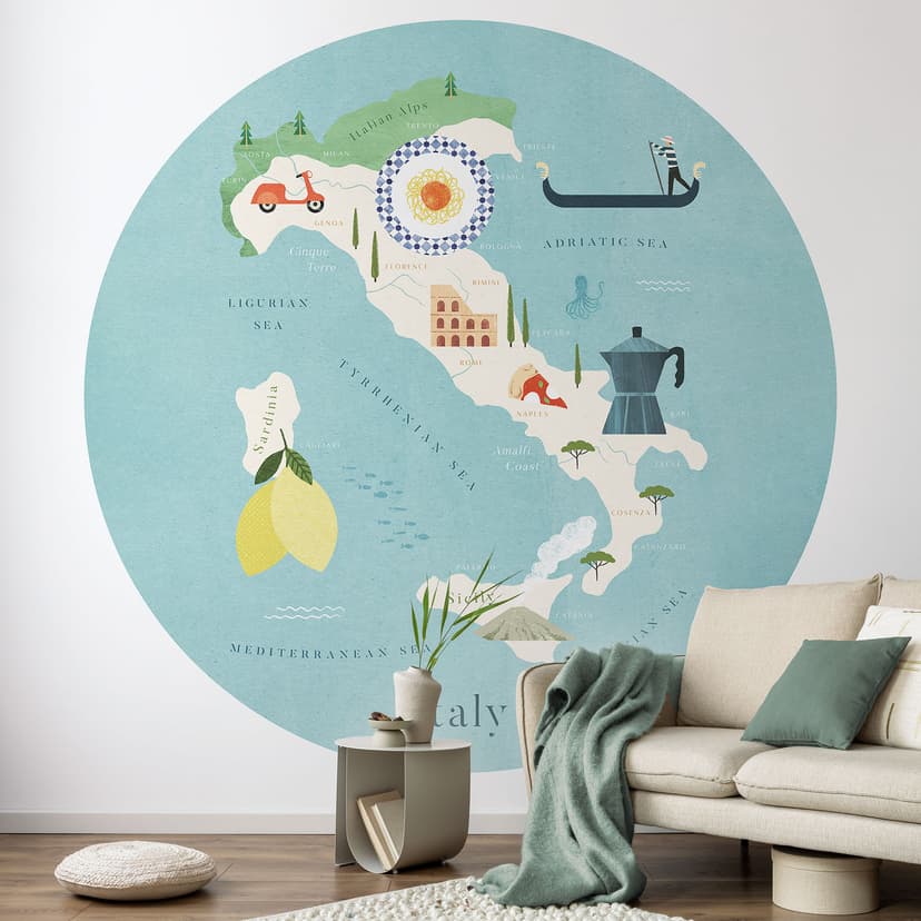 Fototapet karta över Italien - resebakgrund - Rivers - Rund - non-woven tapet/självhäftande non-wove