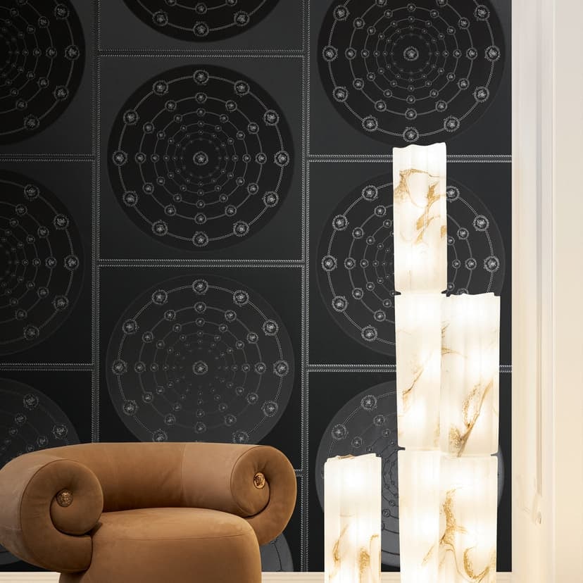 Versace Icke-vävd tapet I Love Baroque Medusa Circles Black Grey noble