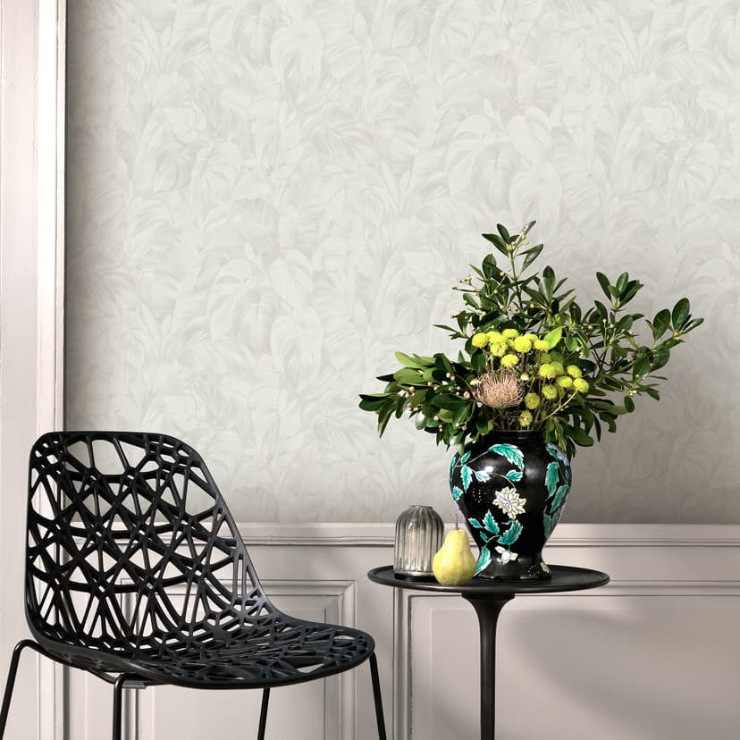 Non-woven tapet i djungel-look i vitt