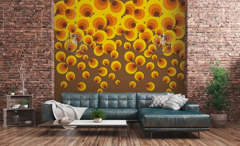 Retro cirklar gul orange - Fototapet i non-woven Livingwalls - matt och slät