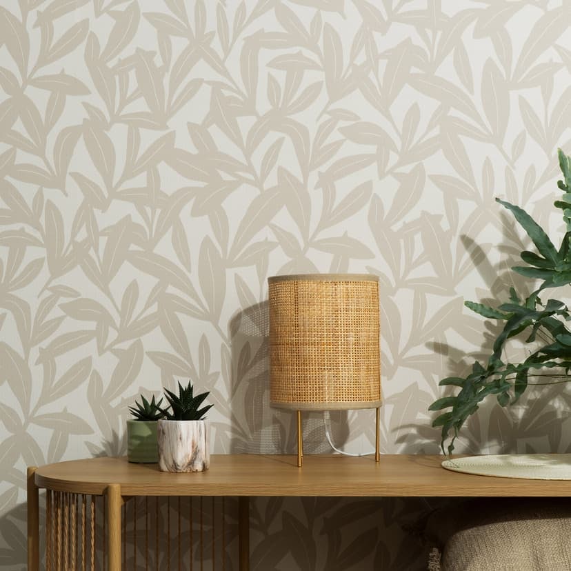 Icke-vävd tapet, tapet med blommotiv La Terrasse taupe, grädde