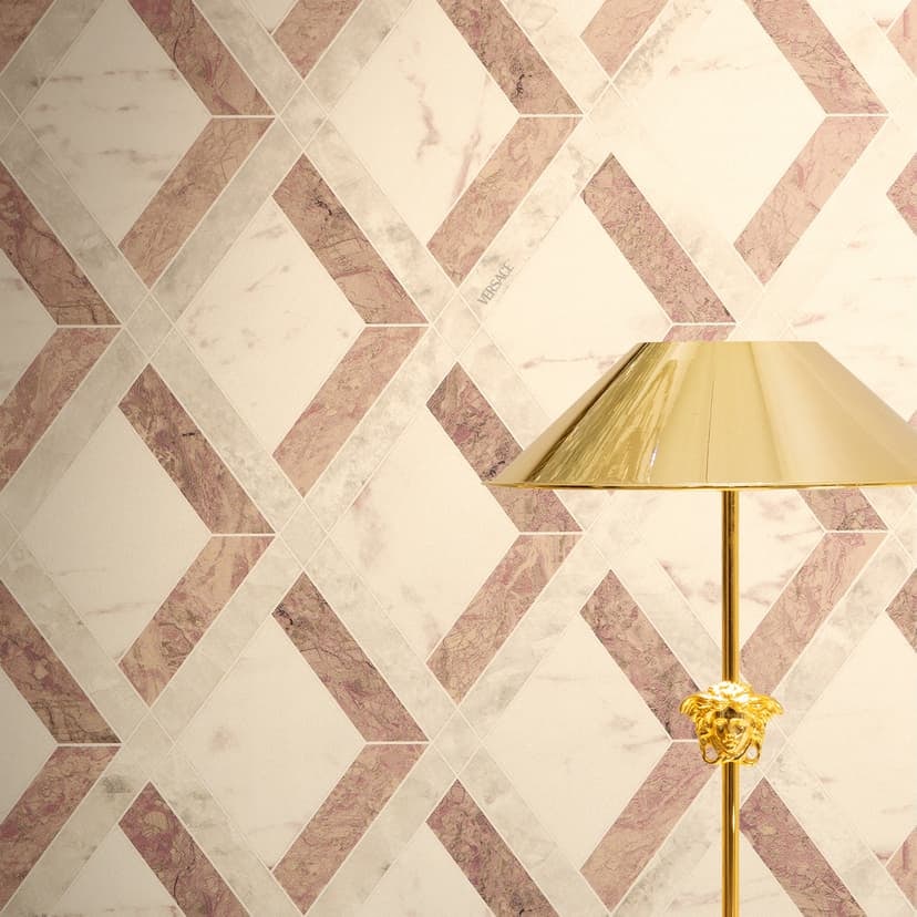 Versace Icke-vävd tapet Tarsia diamantmönster marmor look grädde rosa vit