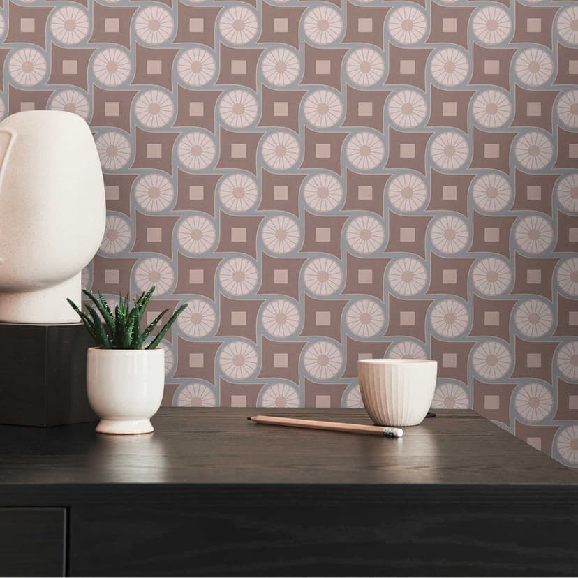 Grafisk tapet med cirkelmönster brun beige - non-woven tapet i retrostil