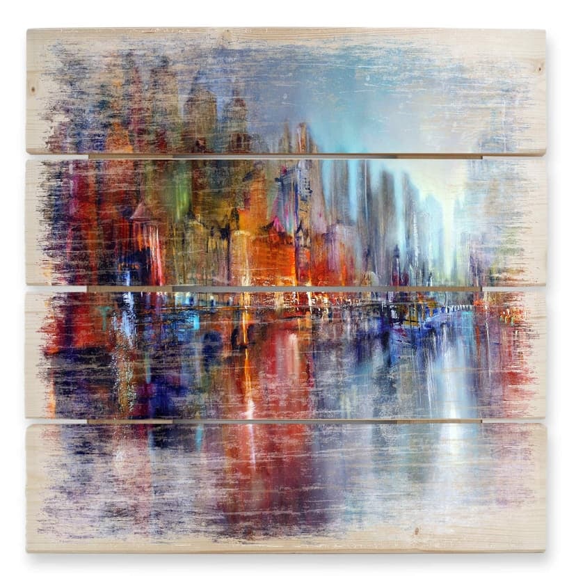 Schmucker Trätavla - Stad vid floden - 40x41,5 cm
