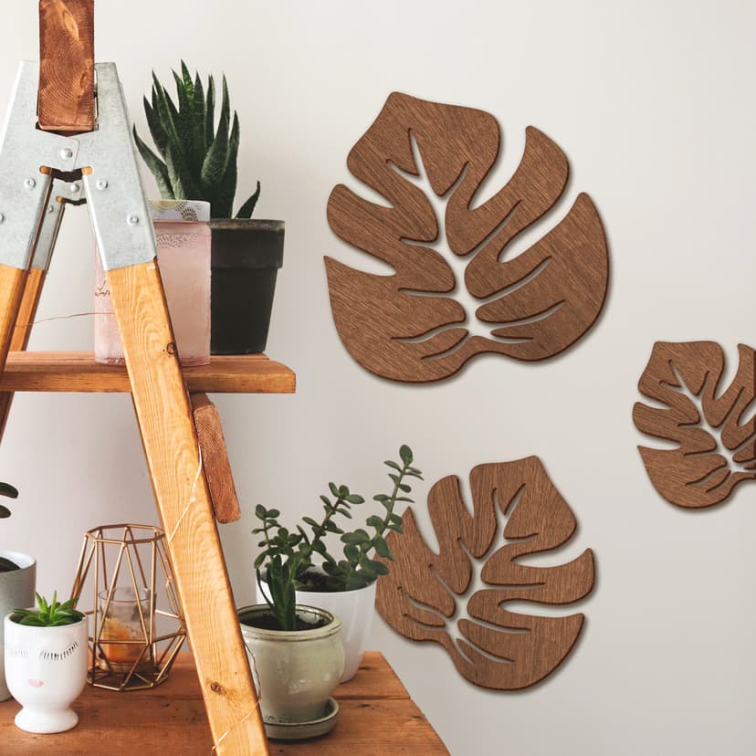 Träkonst Mahogny - Blad Monstera 01
