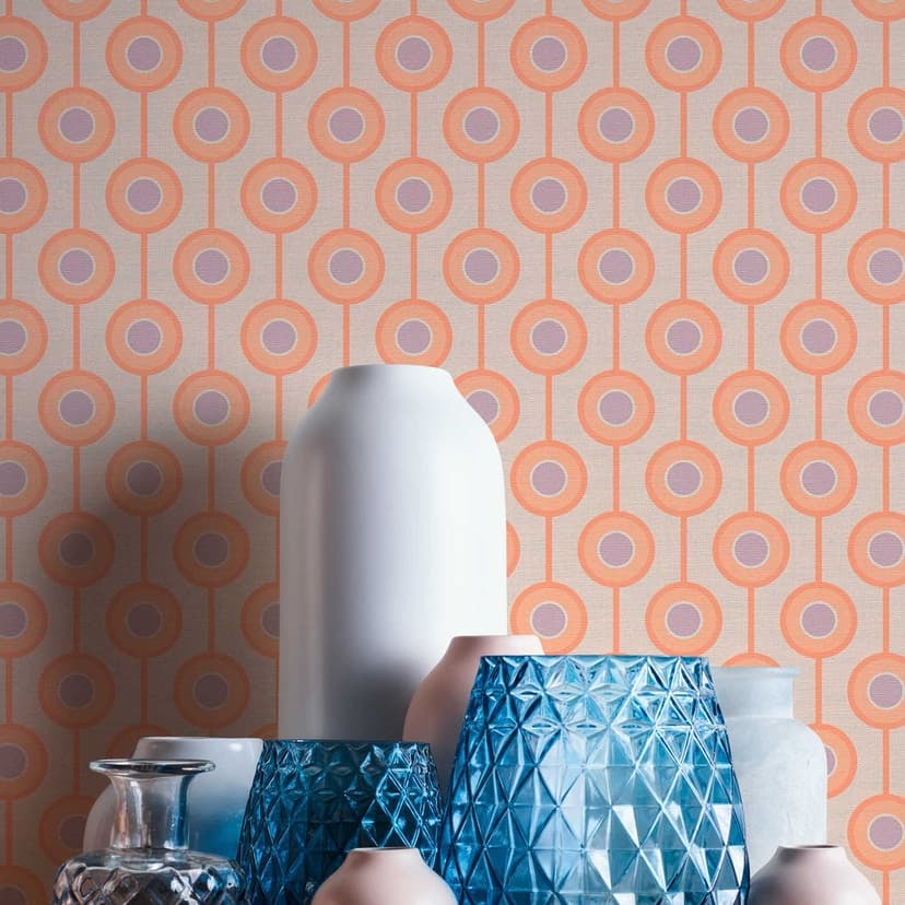 Retro look tapet med prickar beige orange - non-woven tapet med grafiskt prov - texturerad tapet med skal och stick