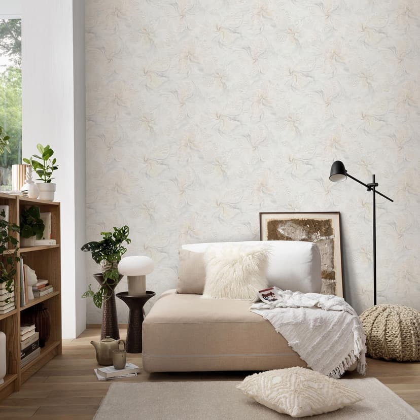 Icke-vävd tapet, tapet med blommotiv Aurora beige