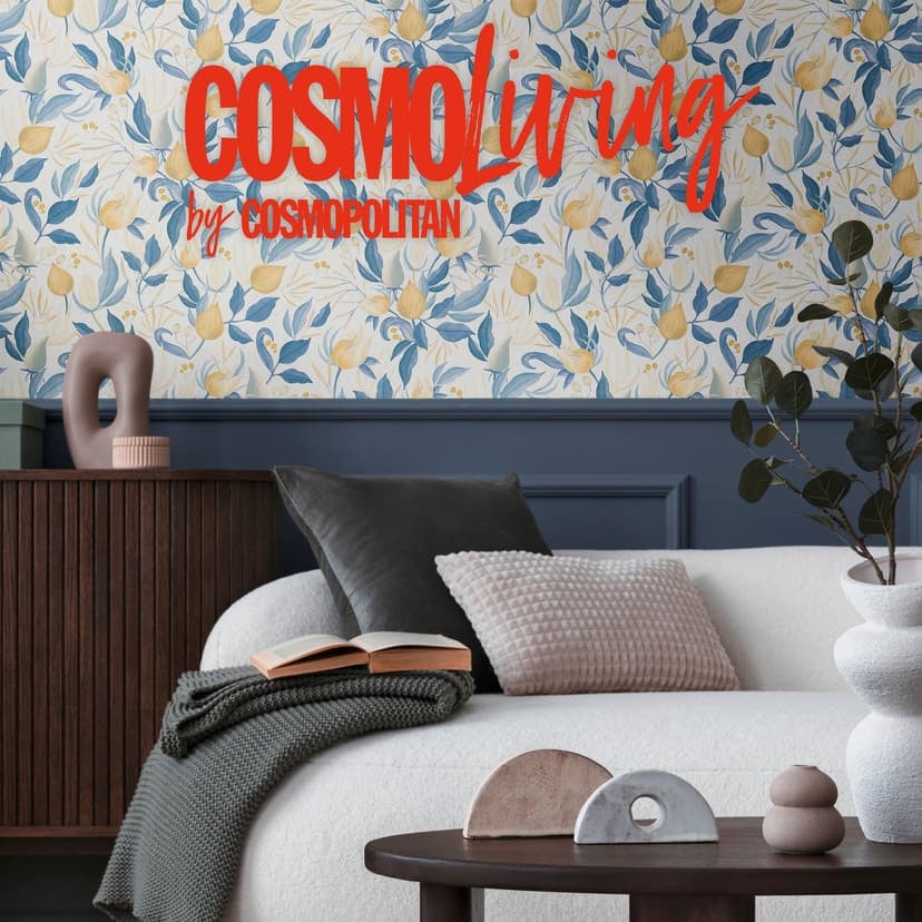 COSMOPOLITAN blommig tapet blommig design vit blå gul - Icke-vävd tapet för kök