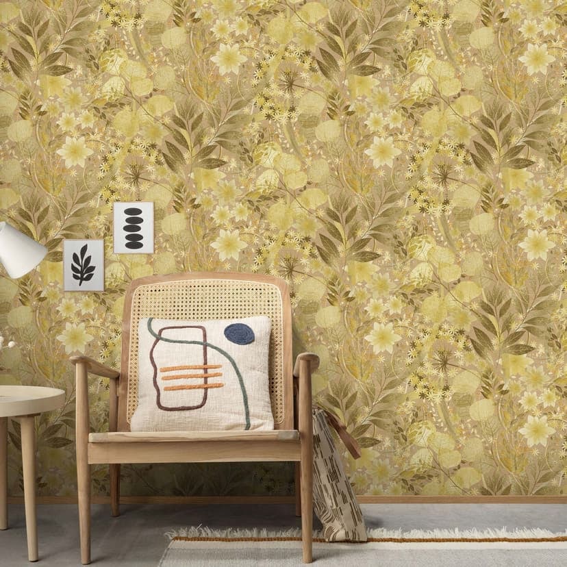Icke-vävd tapet, tapet med bladmotiv Secret Garden beige