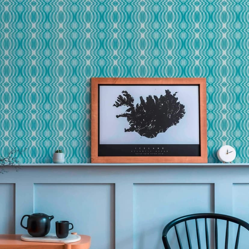 Geometrisk non-woven tapet krämblå - grafisk tapet i retrostil - tapet med vintagemönster