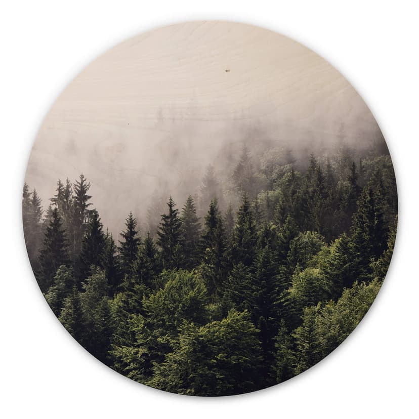 Trätavla Dimmig skog - Rund